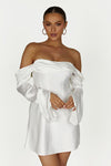Giselle Off Shoulder Satin Mini Dress - Butter
