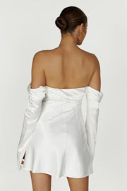 Giselle Off Shoulder Satin Mini Dress - White