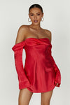 Giselle Off Shoulder Satin Mini Dress - Butter