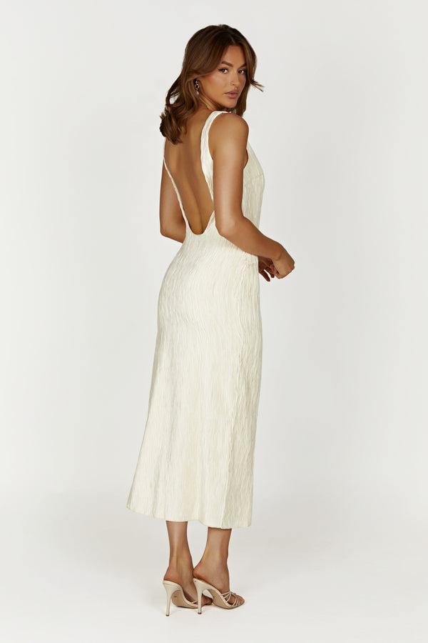Theia Plisse Maxi Dress - Ivory