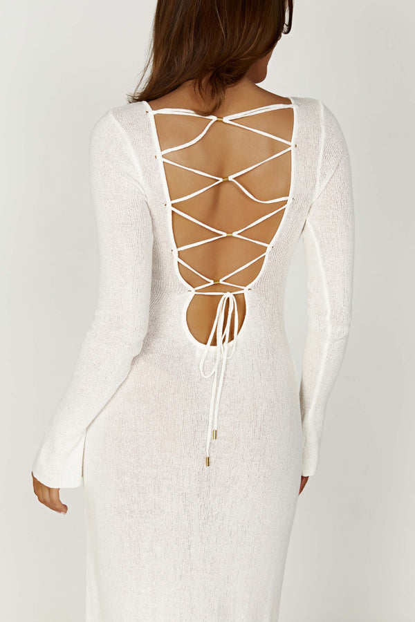 Talia Maxi Open Back Knit Dress - Ivory