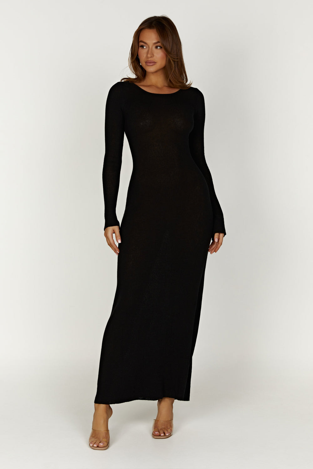 Talia Maxi Open Back Knit Dress - Black