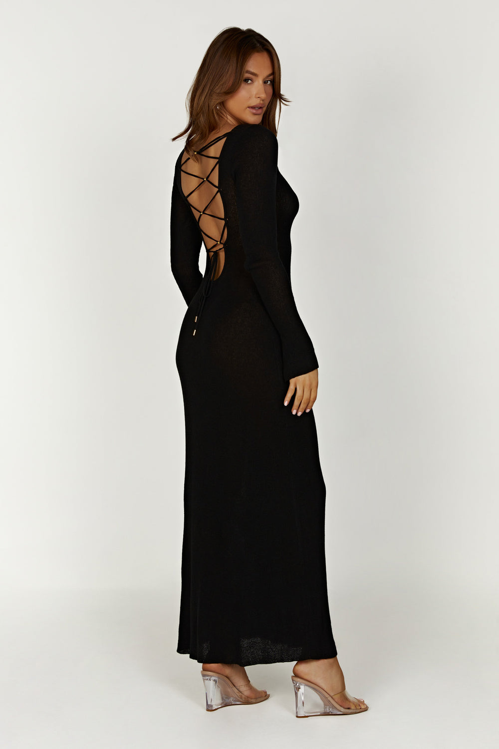 Talia Maxi Open Back Knit Dress - Black