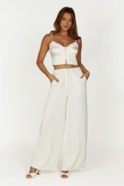 Nour Satin Wide Leg Pant - Ivory