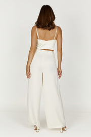 Nour Satin Wide Leg Pant - Ivory