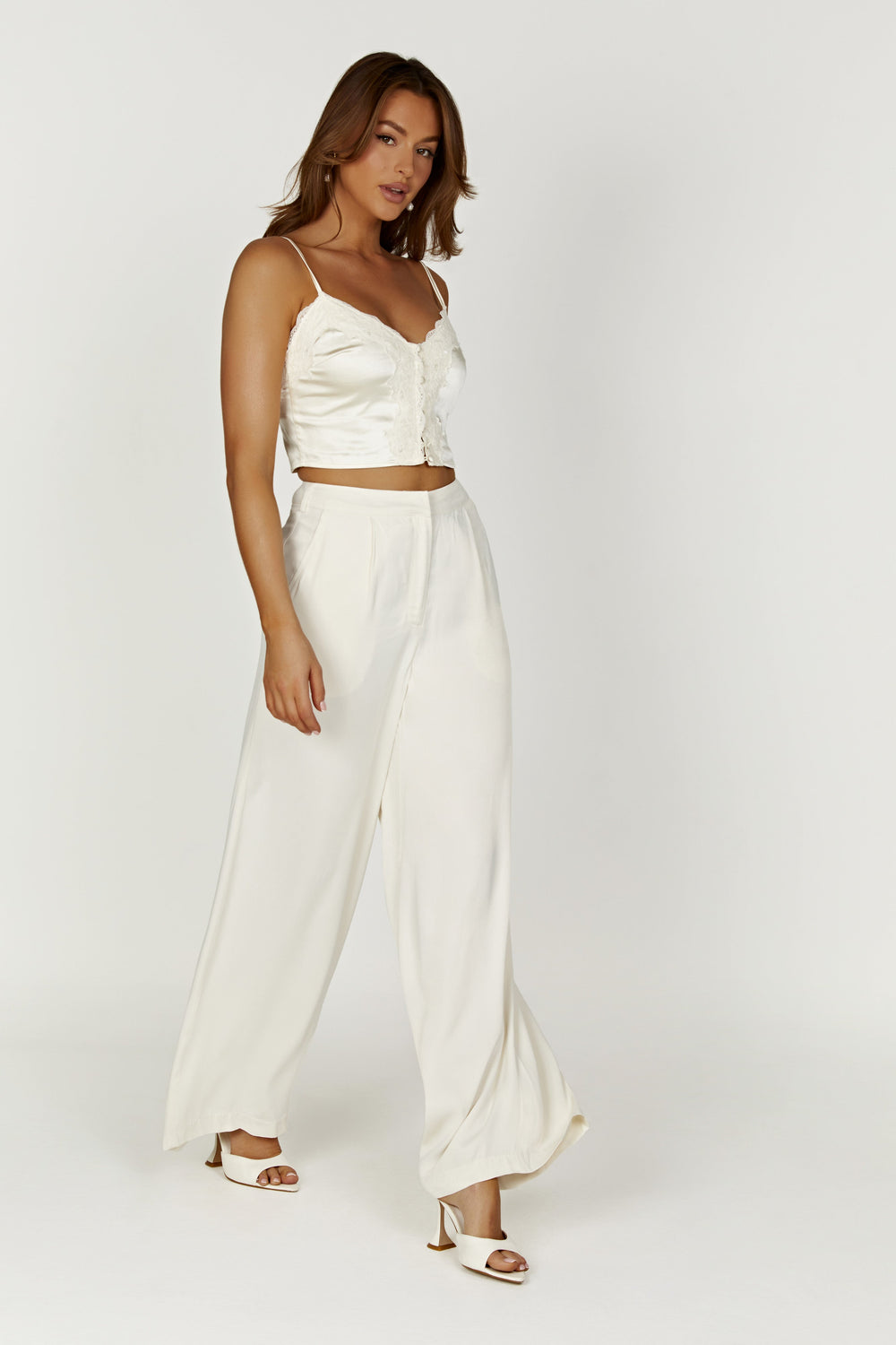 Nour Satin Wide Leg Pant - Ivory