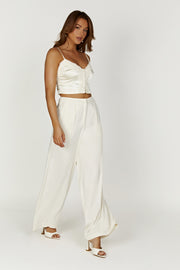 Nour Satin Wide Leg Pant - Ivory