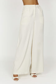 Nour Satin Wide Leg Pant - Ivory