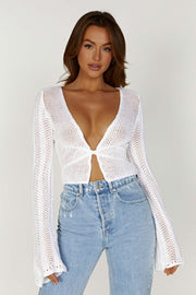 Debra Mixed Yarn Top - White