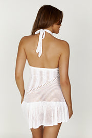 Tash Mixed Yarn Halter Mini Dress - White