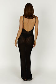 Abbey Ladder Knit Cowl Maxi Dress - Black