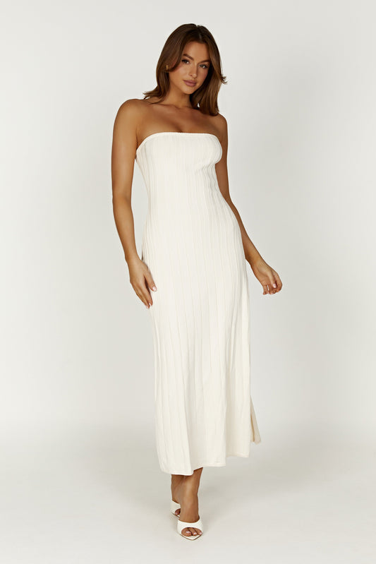 Dolce Extreme Rib Strapless Midi Dress - Ivory