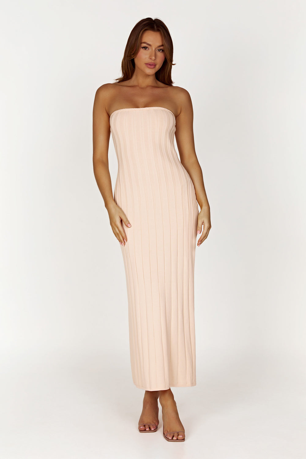 Dolce Extreme Rib Strapless Midi Dress - Apricot
