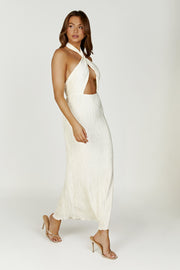 Demetria Plisse Halter Maxi Dress - Ivory