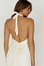 Demetria Plisse Halter Maxi Dress - Ivory
