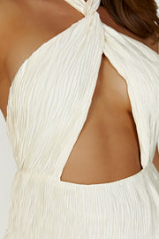 Demetria Plisse Halter Maxi Dress - Ivory