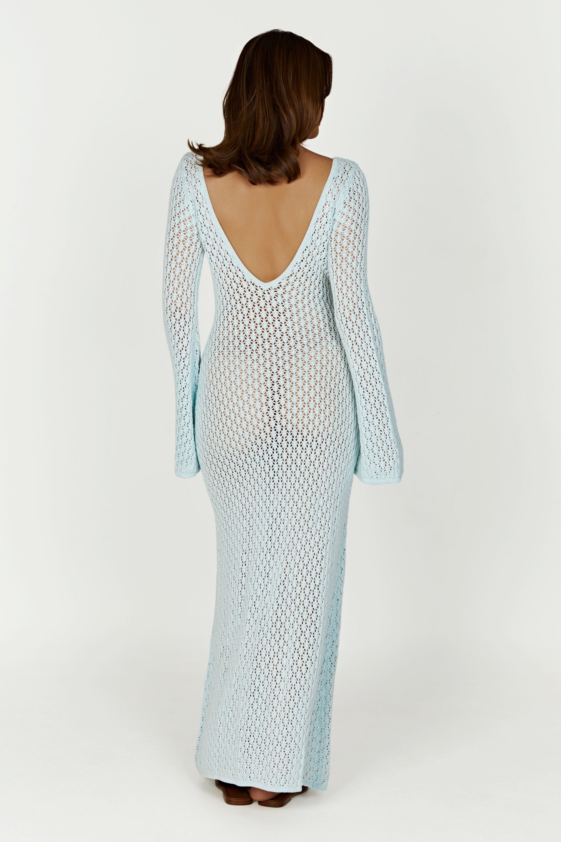 Kayleigh Crochet Fishtail Flare Sleeve Maxi Dress - Arctic Blue #5