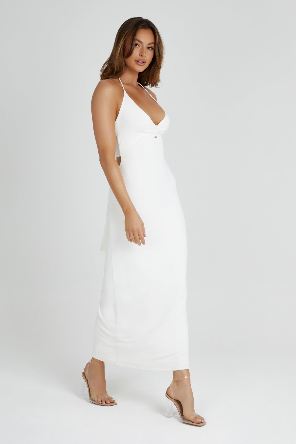 Heidi Recycled Nylon Pin Detail Midi Dress - White #7