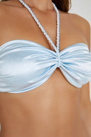 Sarika Halter Bikini Top With Braided Ties - Arctic Blue