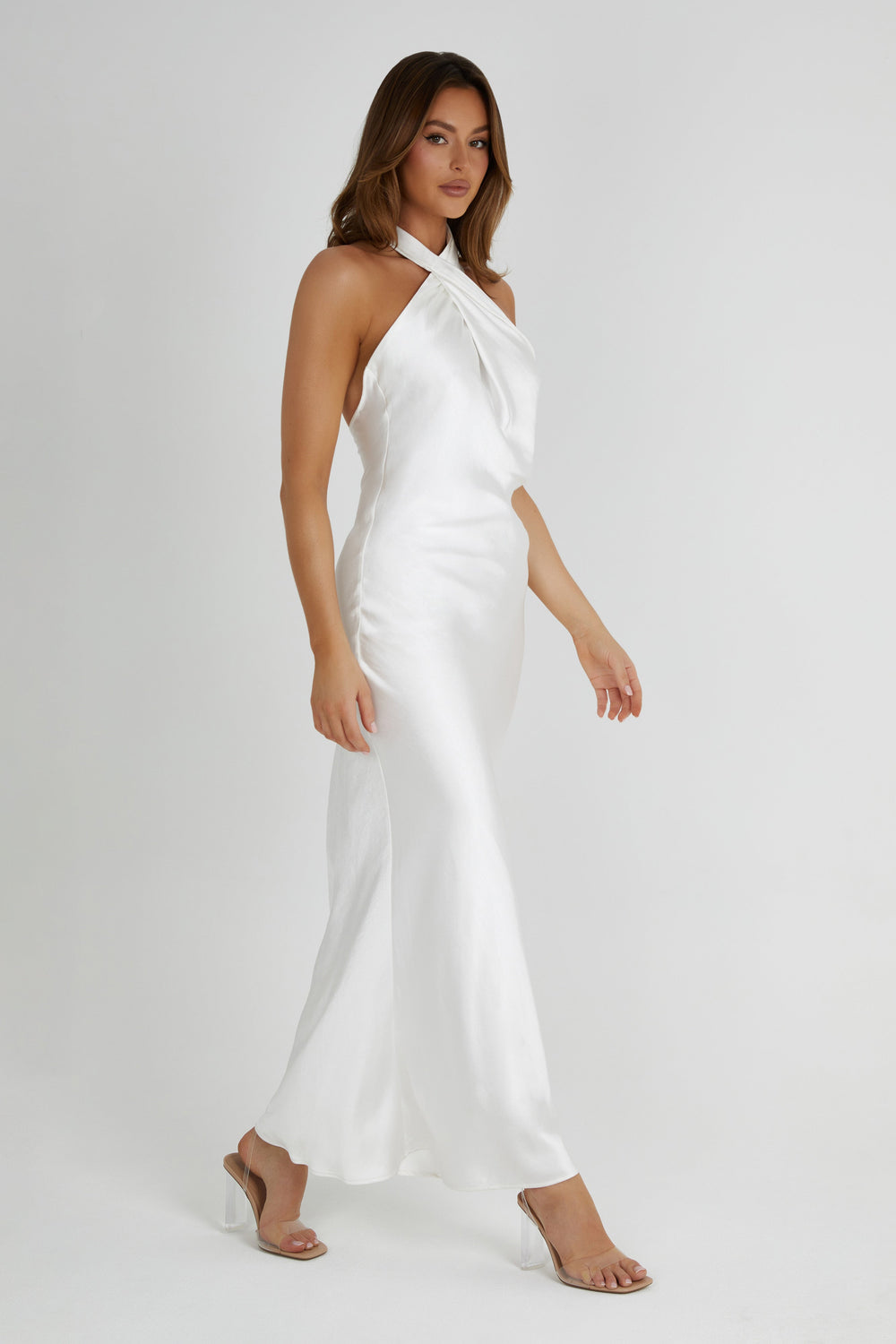 Laura Halter Satin Gown - White
