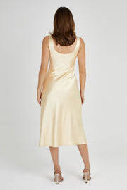 Tamara Satin Iridescent Slip Midi Dress - Gold