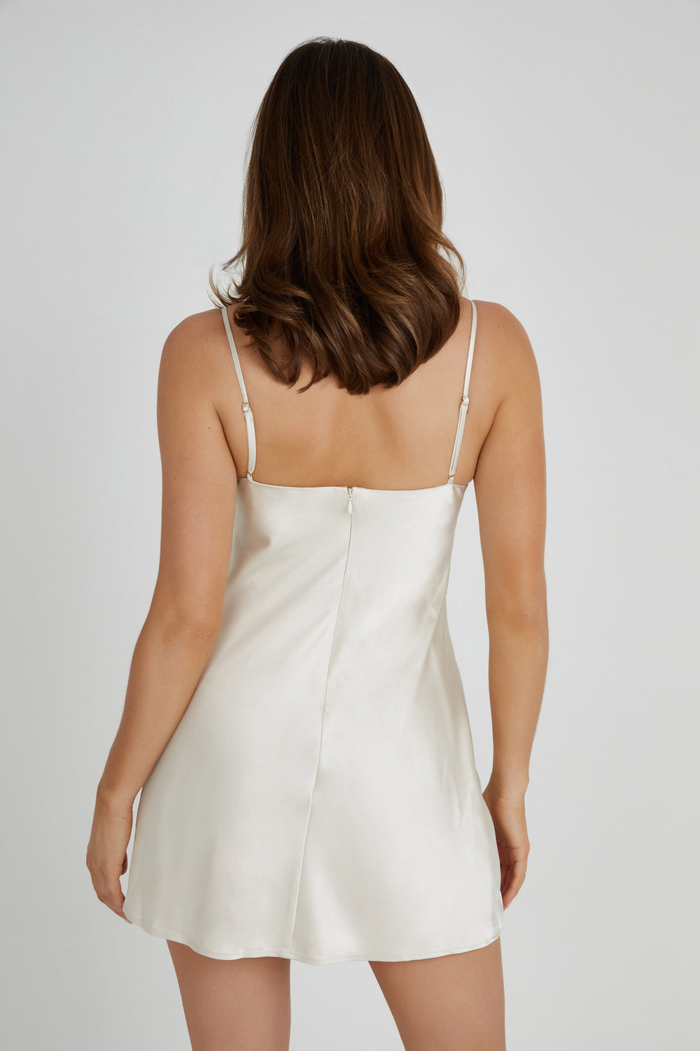 Zahli Top Stitch Satin Mini Dress - Ivory