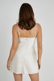 Zahli Top Stitch Satin Mini Dress - Ivory