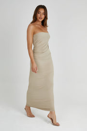 Astraea Recycled Nylon Drape Maxi Dress - Taupe