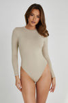 Delilah Recycled Nylon Long Sleeve Crew Neck Bodysuit - Wine