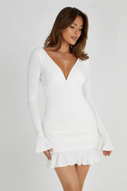 Leanne Jersey Gathered Mini Dress - White