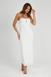 Krissy Midi Twist Halter Jersey Dress - White