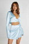 Elaine Satin Long Sleeve Top - Arctic Blue