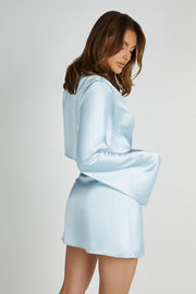 Elaine Satin Long Sleeve Top - Arctic Blue