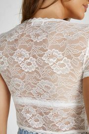 Farrah Stretch Lace Vintage Top - White