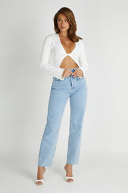 Carol Knit Twist Long Sleeve Top - White