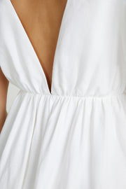 Myrah Puff Sleeve Linen Mini Dress - White