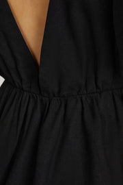 Myrah Puff Sleeve Linen Mini Dress - Black