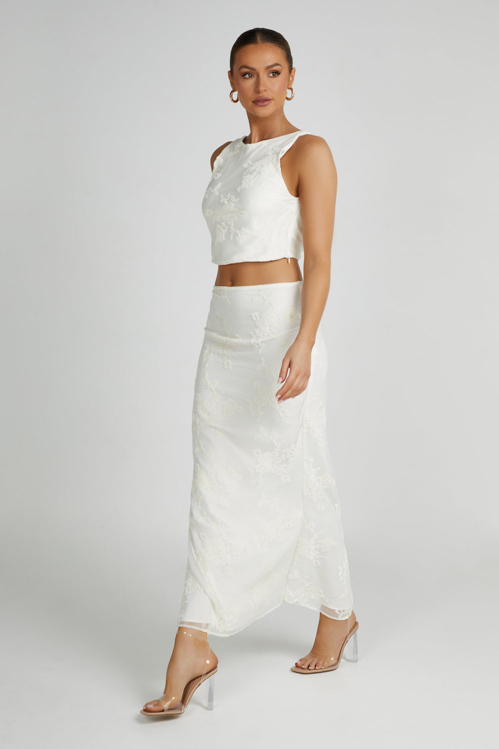 Mona Burnout Velvet Cowl Back Top - White