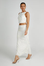 Mona Burnout Velvet Cowl Back Top - White
