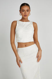 Mona Burnout Velvet Cowl Back Top - White