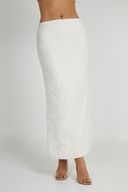 Mona Burnout Velvet Maxi Skirt - White