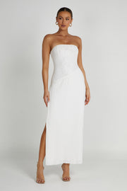 Skye Lace Plisse Strapless Midi Dress - White