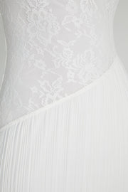 Skye Lace Plisse Strapless Midi Dress - White
