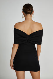 Gwyneth Off Shoulder Bow Mini Dress - Black