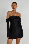 Giselle Off Shoulder Satin Mini Dress - Butter