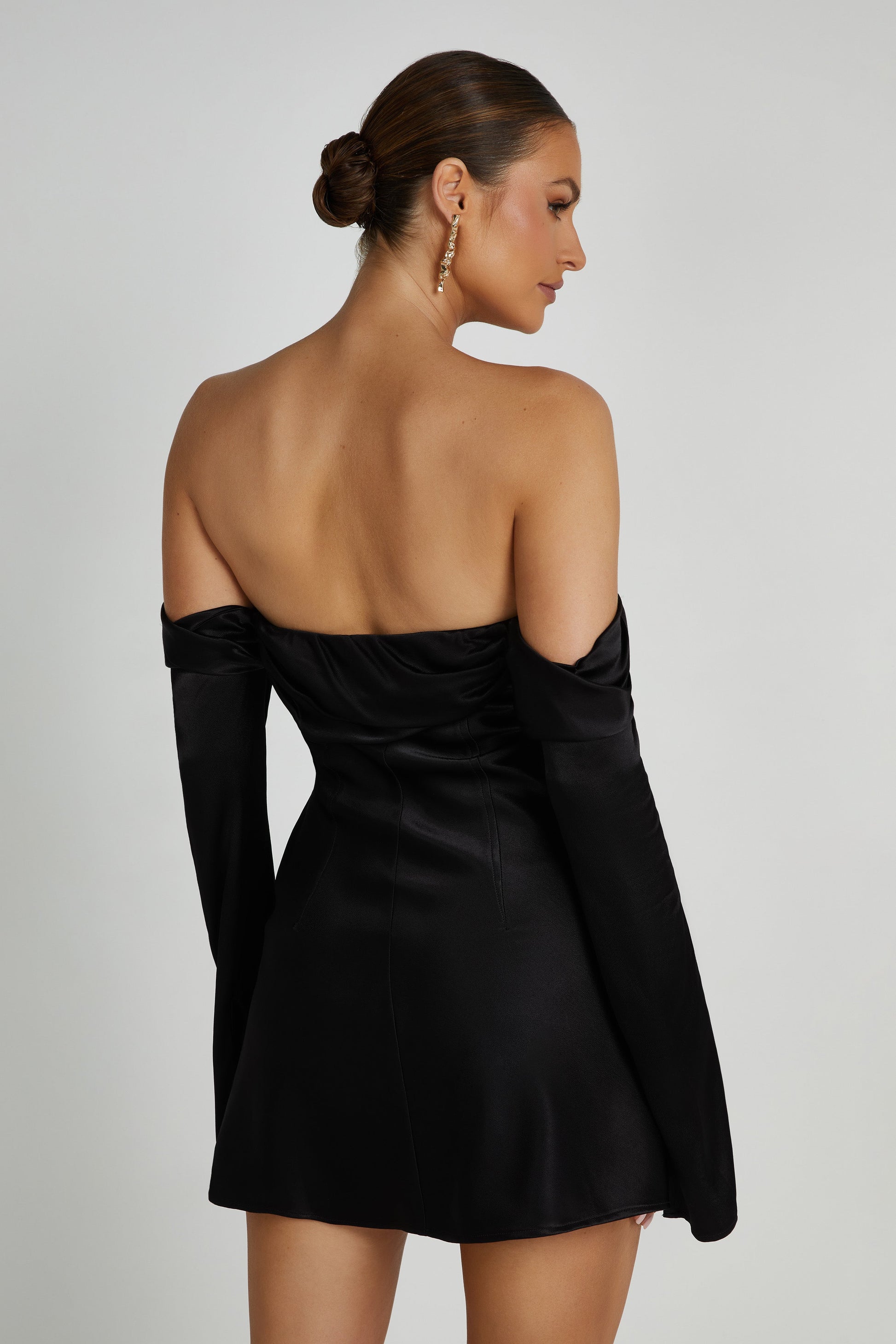 Giselle Off Shoulder Satin Mini Dress - Black #2