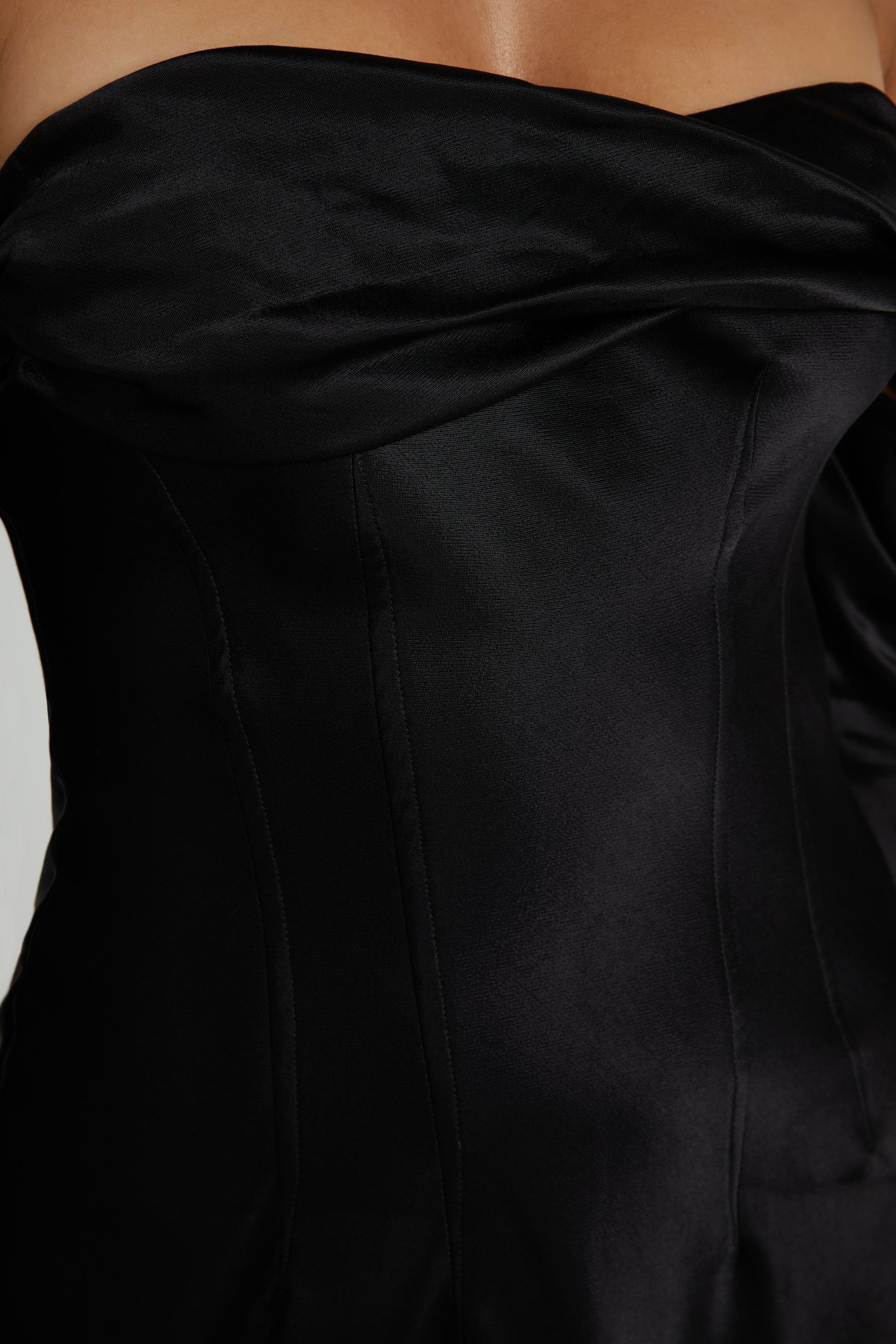 Giselle Off Shoulder Satin Mini Dress - Black #6