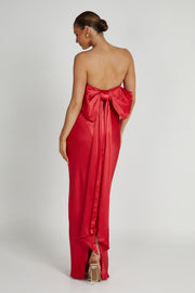 Rochelle Bow Back Satin Maxi Dress - Red