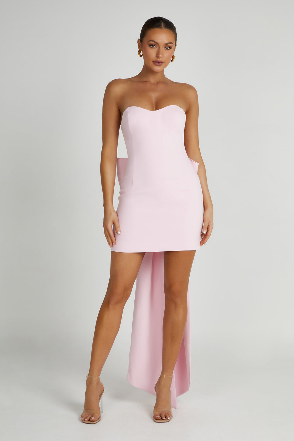 Meredith Strapless Bow Mini Dress - Blush Pink