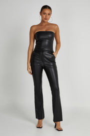 Pamela Faux Leather Strapless Crop Top - Black
